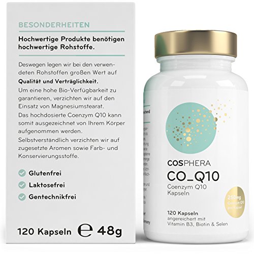 Coenzym Q10 - Hochdosiert mit 250 mg pro Kapsel. 120 vegane Kapseln im 4 Monatsvorrat - Angereichert mit Vitamin B3, Biotin und Selen - Für Haut, Anti-Aging, Herz-Kreislauf, Nerven- & Immunsystem - 2