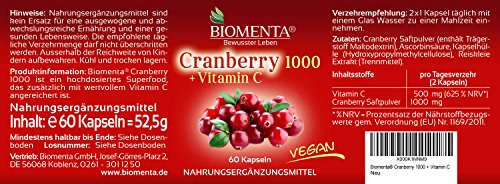 BIOMENTA CRANBERRY 1000 + VITAMIN C | AKTIONSPREIS!!! | Cranberry HOCHDOSIERT & VEGAN | 60 Cranberry-Kapseln - 2